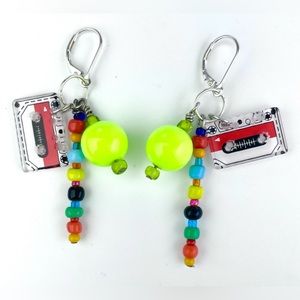 Made by me! 80’s Inspired Colorful Cassette Tape Leverback Dangle Drop Earrings